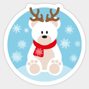 Supreme Cutest Winter Christmas Icebear Polar Bear with Reindeer Horns and Snowflakes Sticker